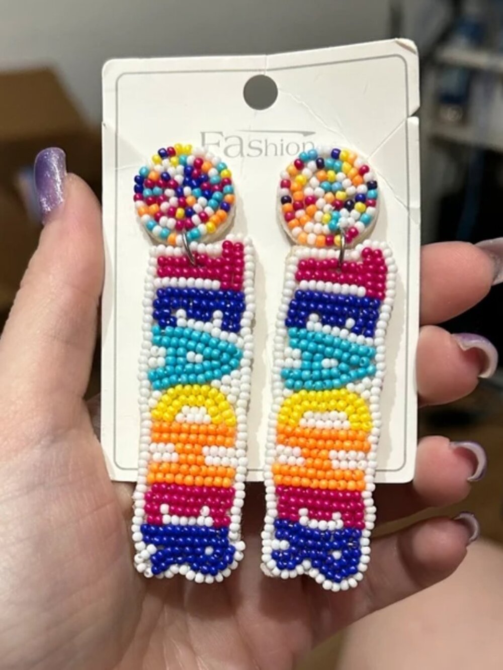 Beaded Rainbow TEACHER Dangle Statement Earrings School Teacher Gift NWT